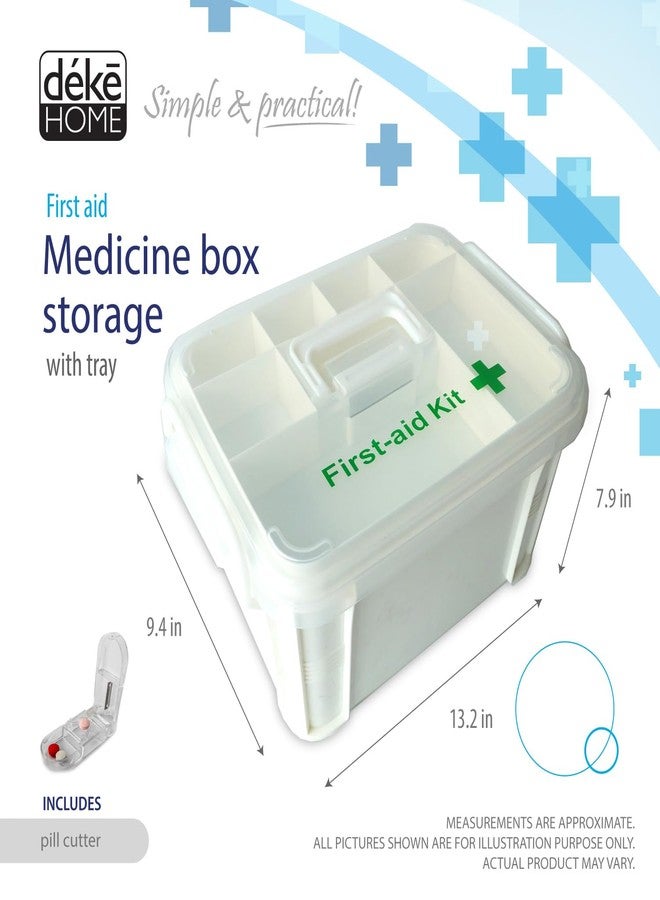 ديك هوم ديكي هوم - صندوق منظم محمول للإسعافات الأولية والأدوية بمقبض - مجموعة تخزين طبية عائلية بلاستيكية للسفر والسيارة والمنزل والتخييم والمكتب + قاطع حبوب - Image 2