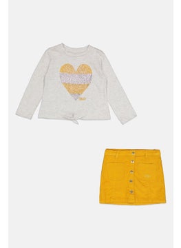 DKNY Toddlers Girl 2 Pcs Brand Logo Top And Skirt Set, Grey  - Image 1