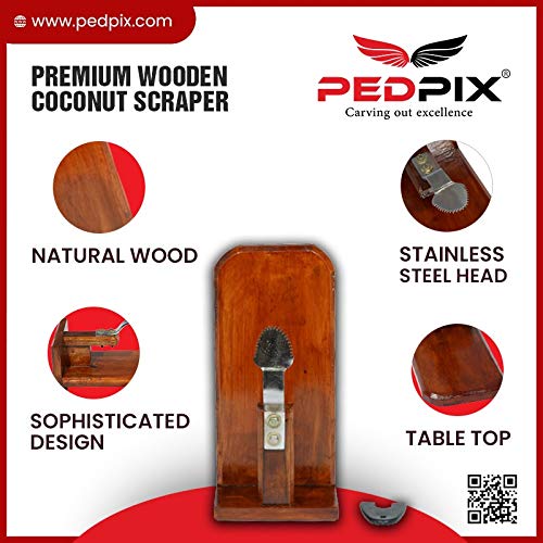 PEDPIX Premium Teak Wood Coconut Scraper | Polished Tabletop Grater for Kitchen | Compact & Stylish Design - Image 3