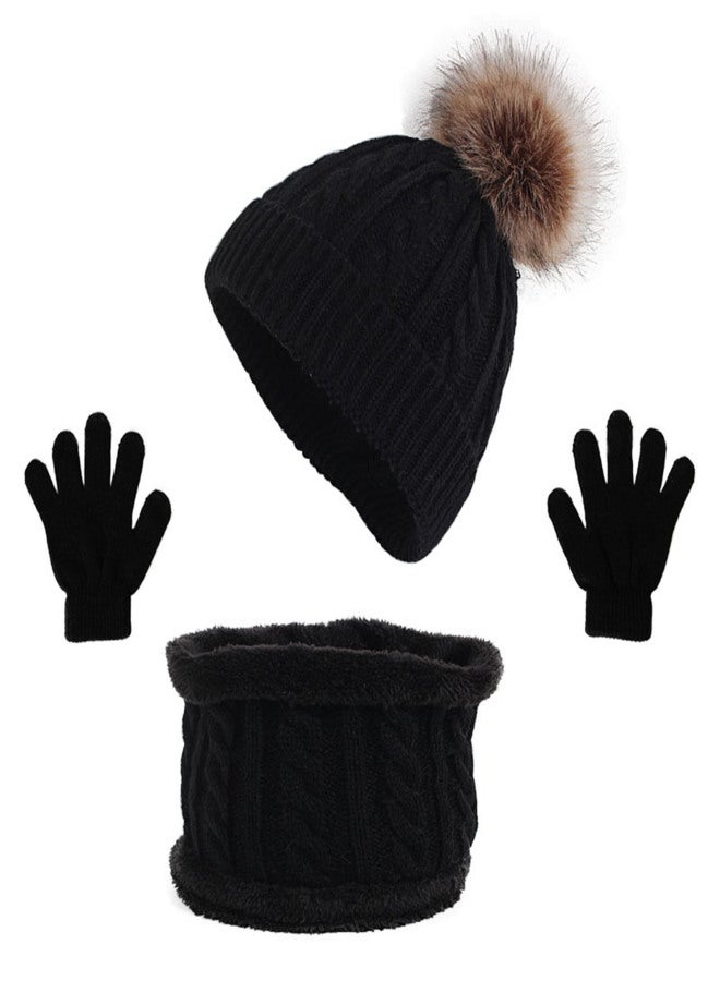 Hat Scarf Gloves Set Knitted Warm Hat Mittens Neck Warmer for Boys Girls - Image 1