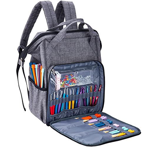 HOMEST Crochet Bag Organizer Large Capacity Yarn Storage Knitting Bag for Carrying Projects Crocheting Hooks Suppliers Needles and Accessories Grey - Image 3