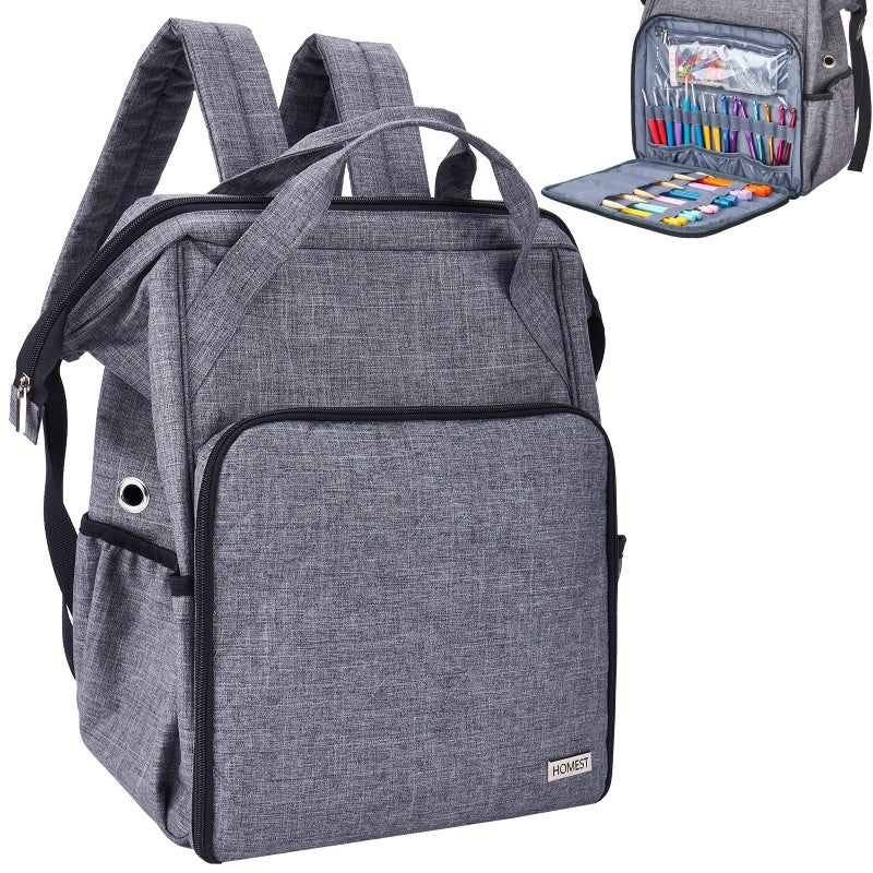 HOMEST Crochet Bag Organizer Large Capacity Yarn Storage Knitting Bag for Carrying Projects Crocheting Hooks Suppliers Needles and Accessories Grey - Image 2