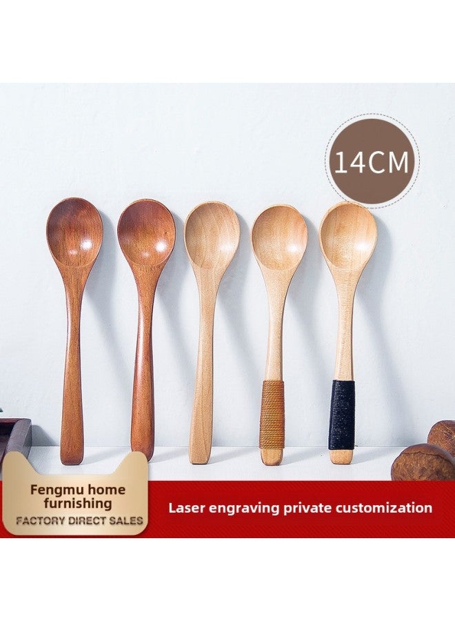 Direct Creative Wooden Spoon Children's Small Spoon Honey Spoon Seasoning Spoon Coffee Spoon Logo Lettering Wholesale-Color:14*3 Lotus Round Spoon -308-2  - Image 2