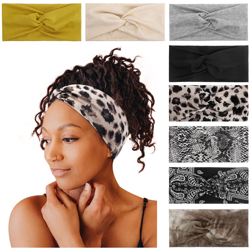 Tobeffect 8 Pack Turban Headbands for Women Non Slip Leopard Print Boho Head Wrap Accessories Elastic Hair Band for Women's Hair - Image 3