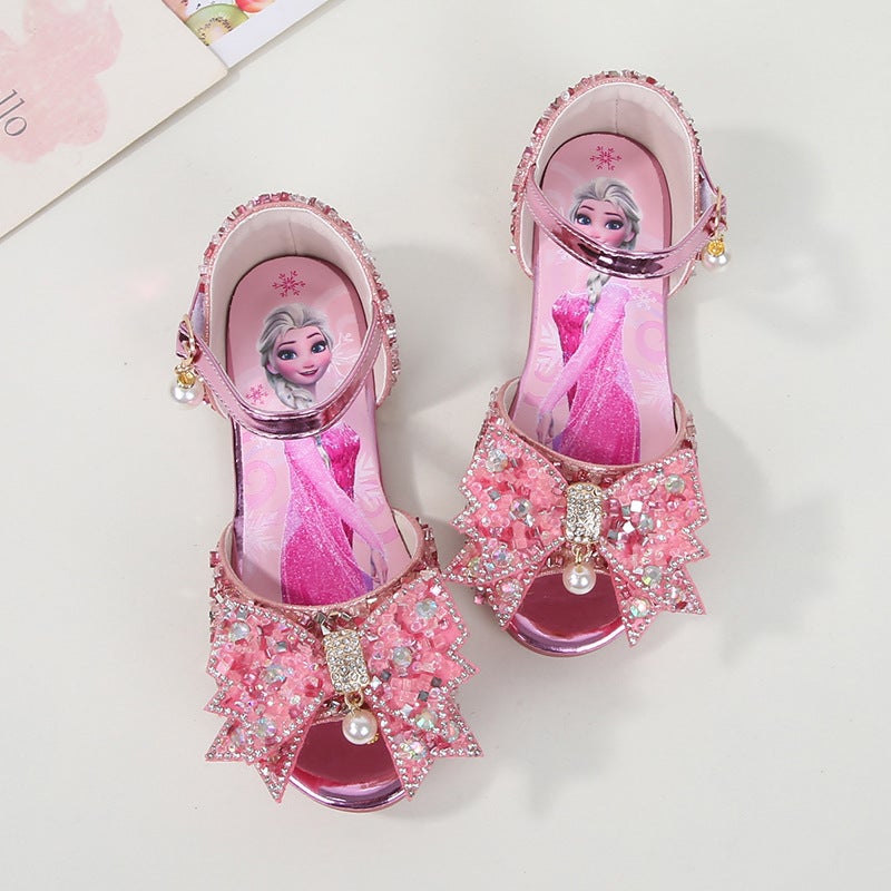 2026 New Summer Pearl Bow Children'S Shoes Elsa Princess Sandals Girls' Peep-Toe Sequin Kids' Sandals - Image 3