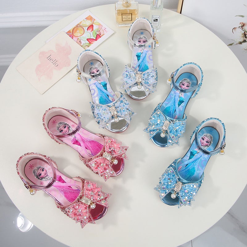 2026 New Summer Pearl Bow Children'S Shoes Elsa Princess Sandals Girls' Peep-Toe Sequin Kids' Sandals - Image 5