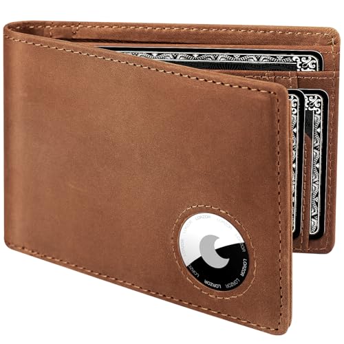 LORZOR AirTag Wallet - Bifold Full Grain Leather Mens Air Tag Wallet with AirTag Holder, RFID Blocking Minimalist Wallet for Men for Apple Air Tag, up to 11 Cards Gifts for Men - Image 1