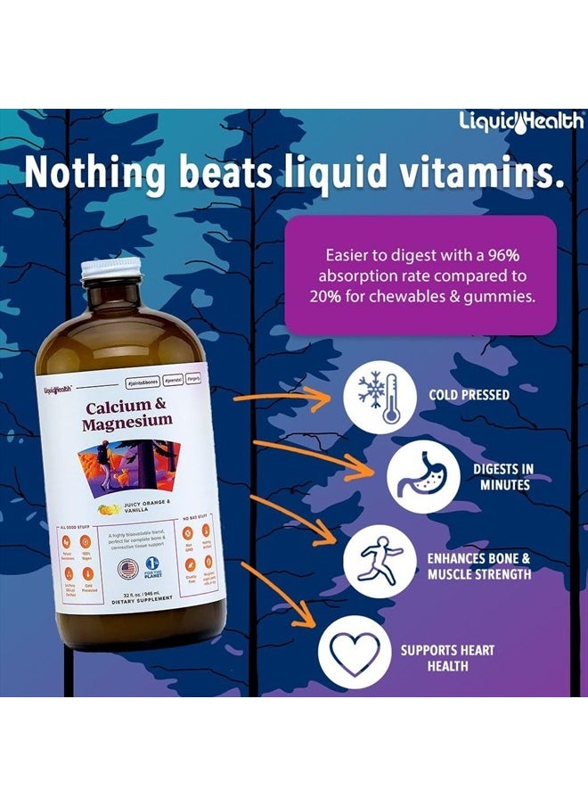 LIQUIDHEALTH 32 Fl Oz Calcium and Magnesium Liquid Supplement Joint and Bones Tissue Support, Citrate Vegetarian Natural Non GMO, Vitamin D3  - Image 2