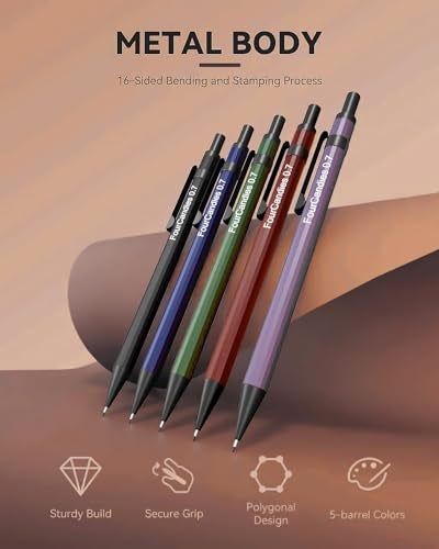 Four Candies Metal Mechanical Pencils 07mm with 2 Pencil Leads 07 Eraser Set and Eraser Refills 19Count Pack with Case Back to School Supplies for Writing Drawing Sketching - Image 3
