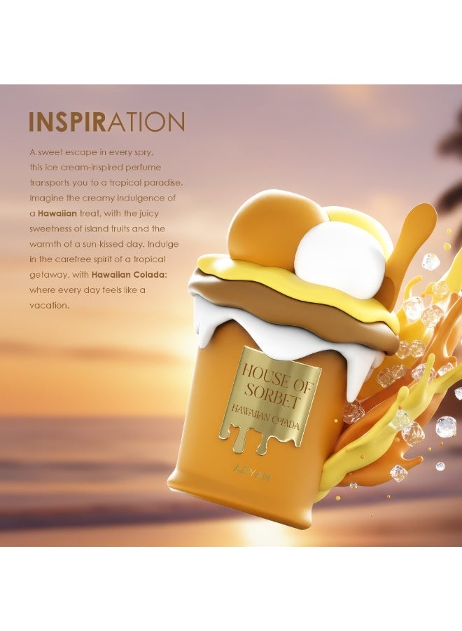 Adyan Hawaian Colada House of Sorbet Extrait De Parfum, Tropical Coconut, Mango & Vanilla, Long Lasting Luxury Perfume, 100ml (Tropical Fruits, Coconut Milk, Vanilla, Frangipani, White Musk, Woody) - Image 3
