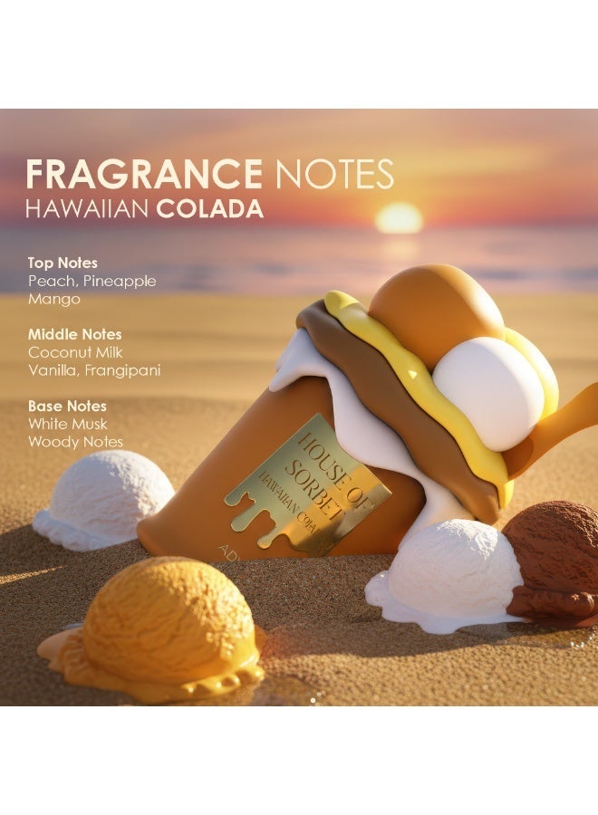Adyan Hawaian Colada House of Sorbet Extrait De Parfum, Tropical Coconut, Mango & Vanilla, Long Lasting Luxury Perfume, 100ml (Tropical Fruits, Coconut Milk, Vanilla, Frangipani, White Musk, Woody) - Image 2