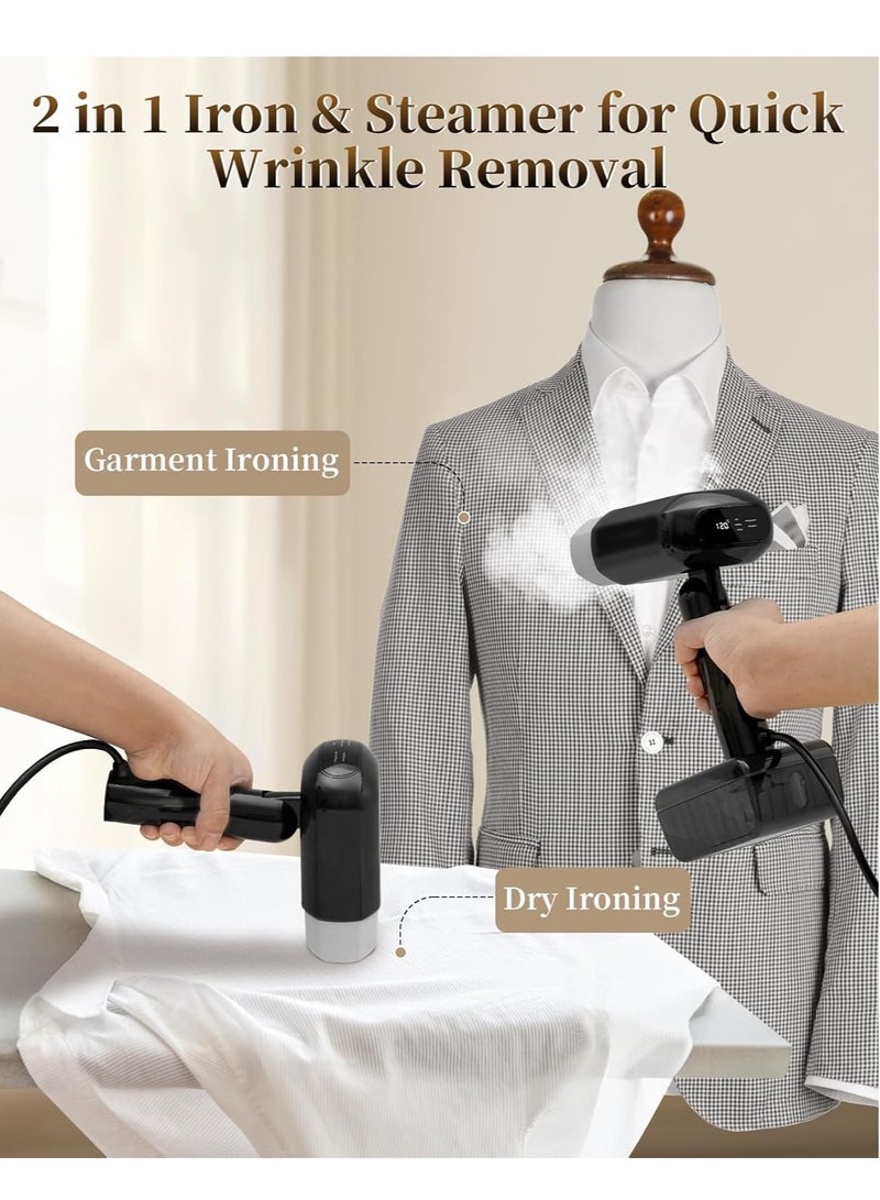 نكومي مكواة بخار، مكواة 2 في 1 ومكواة بخار لإزالة التجاعيد بسرعة، 5 إعدادات درجة حرارة قابلة للتعديل، سعة كبيرة 330 مل مع شاشة رقمية LED، مناسبة للاستخدام المنزلي والمكتبي والسفر. - Image 3