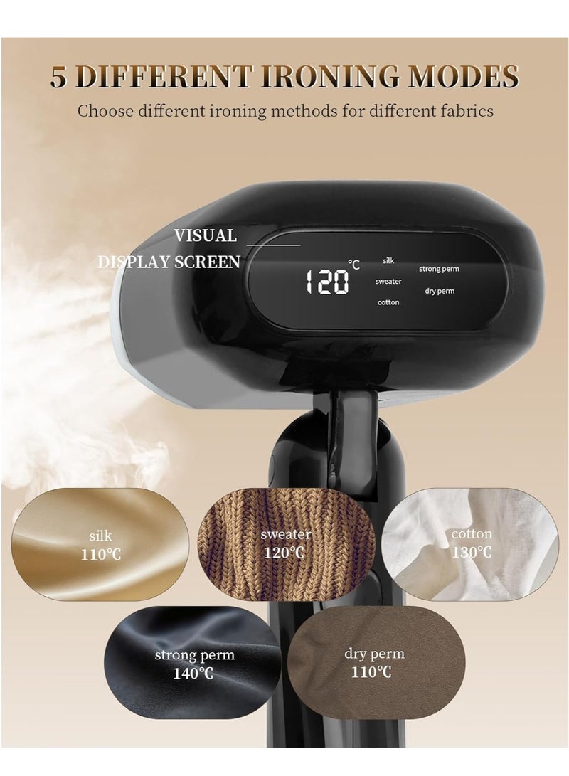 نكومي مكواة بخار، مكواة 2 في 1 ومكواة بخار لإزالة التجاعيد بسرعة، 5 إعدادات درجة حرارة قابلة للتعديل، سعة كبيرة 330 مل مع شاشة رقمية LED، مناسبة للاستخدام المنزلي والمكتبي والسفر. - Image 5