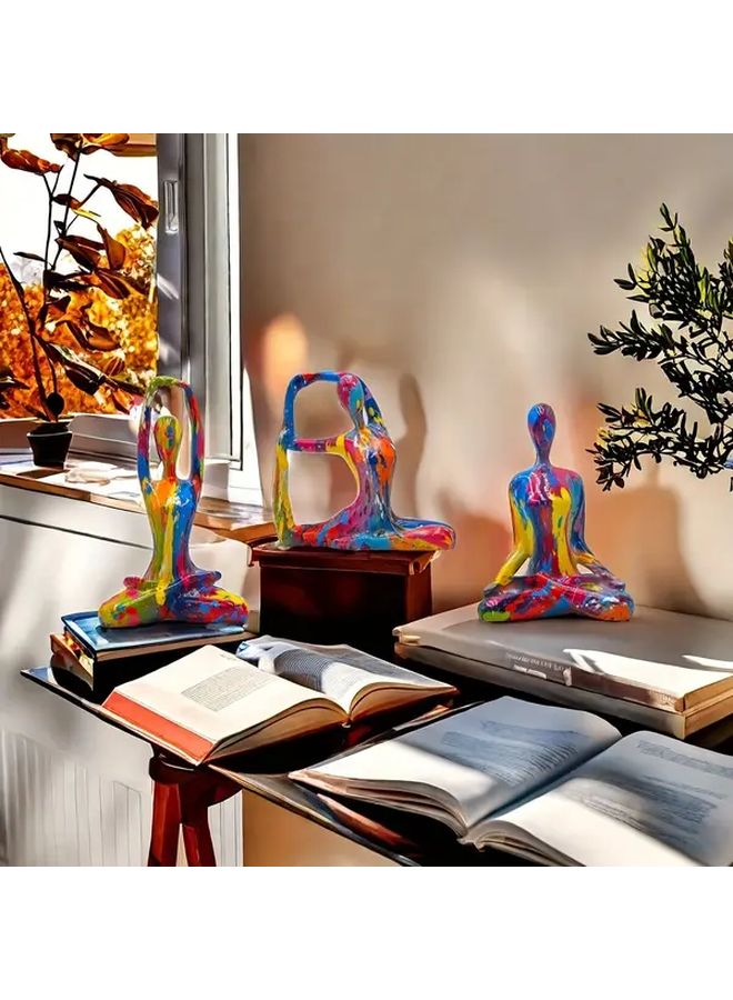 3pcs Colorful Yoga Set Abstract Water Transfer Art For Living Room TV Area Decor - Image 3