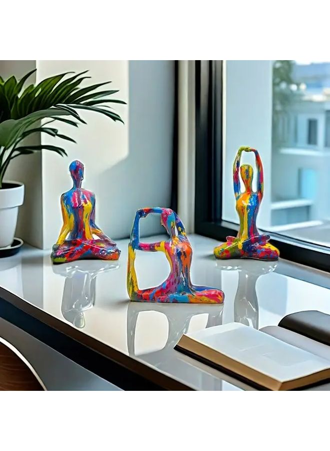 3pcs Colorful Yoga Set Abstract Water Transfer Art For Living Room TV Area Decor - Image 1