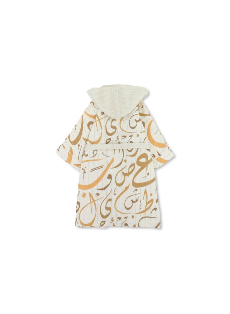 قفطان كتان للبنات - بيج بنقشة حروف - Image 2