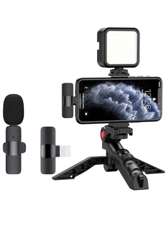 Generic - NEW Professional Vlogging Kit – Remote Control, Foldable Tripod, LED Lamp, & Wireless Lavalier Microphone for iPhone - Image 1
