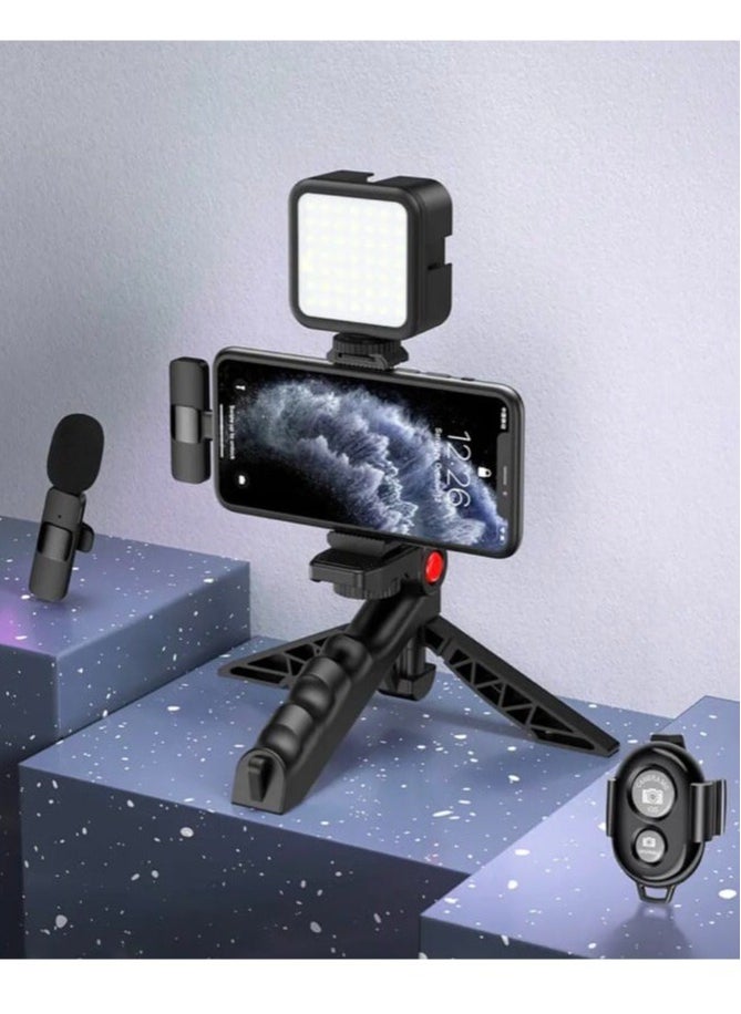Generic - NEW Professional Vlogging Kit – Remote Control, Foldable Tripod, LED Lamp, & Wireless Lavalier Microphone for iPhone - Image 1