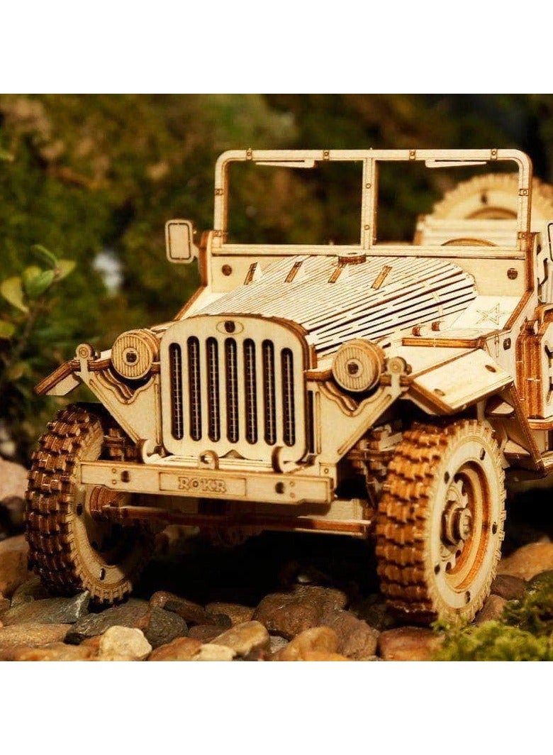 روكر بناء نموذج سيارة ميكانيكية خشبية ثلاثية الأبعاد (MC701 - سيارة ميدانية للجيش)  - Image 2