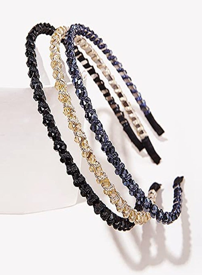 BAKEFY� 4 Pieces Crystal Double Rows Crystal Rhinestone Headband for Women Girls Thin Hair Hoop Fashion - Image 4