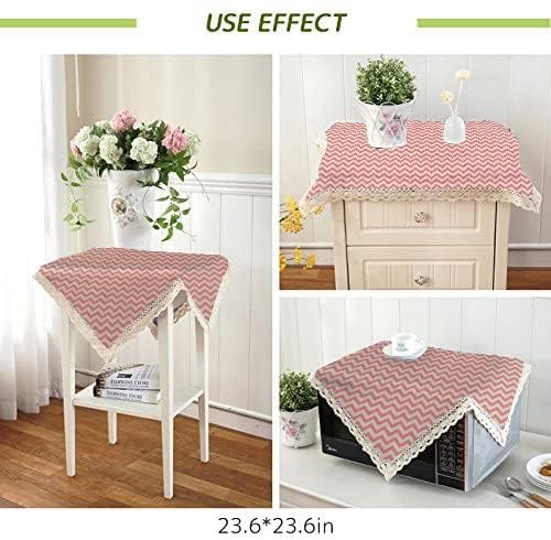RCB DECOR RCB Decor Cotton Zigzag Peach Bedside Table Cloth Pink Pink 2424 Inch  - Image 2