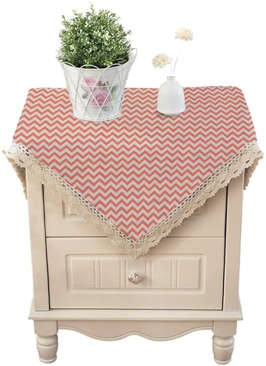 RCB DECOR RCB Decor Cotton Zigzag Peach Bedside Table Cloth Pink Pink 2424 Inch  - Image 3