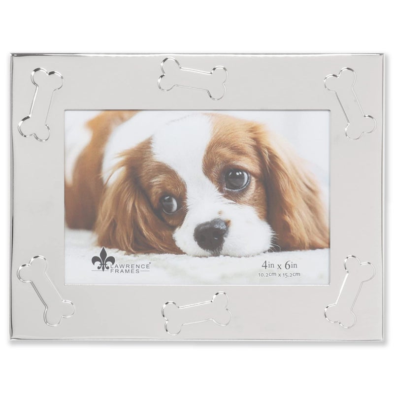 4x6 Silver Metal and Black Enamel Picture Frame Paw Print Design