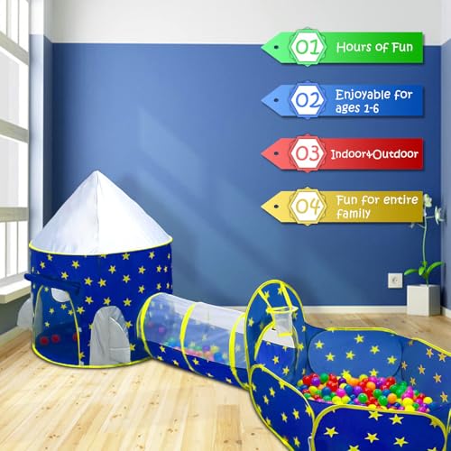 PigPigPen 3pc Kids Play Tent for Boys with Ball Pit Crawl Tunnel Princess Tents for Toddlers Baby Space World Playhouse Toys Boys Indoor Outdoor Play House Perfect Kids Gifts - Image 5