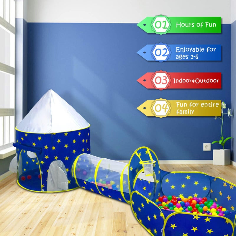 PigPigPen 3pc Kids Play Tent for Boys with Ball Pit Crawl Tunnel Princess Tents for Toddlers Baby Space World Playhouse Toys Boys Indoor Outdoor Play House Perfect Kids Gifts - Image 3