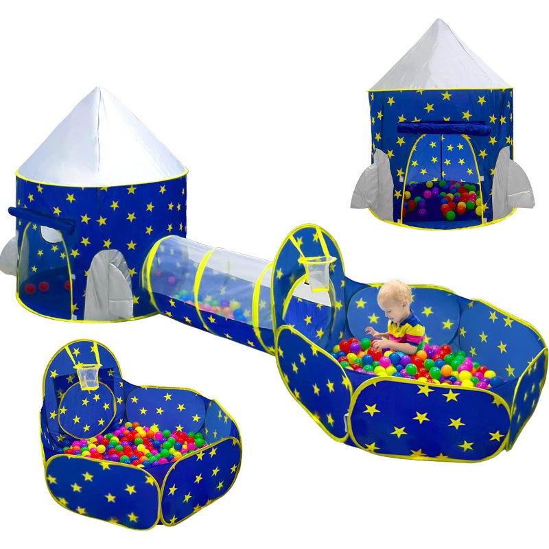 PigPigPen 3pc Kids Play Tent for Boys with Ball Pit Crawl Tunnel Princess Tents for Toddlers Baby Space World Playhouse Toys Boys Indoor Outdoor Play House Perfect Kids Gifts - Image 2