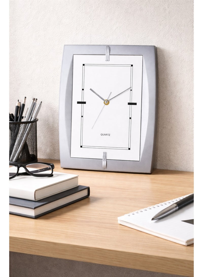 Modern Minimalist Quartz Table Clock with Silver Frame – Elegant Desk & Office Decor, Silent Sweep Movement, Stylish Home & Study Table Accessory, Premium Build, Clear Display, Perfect for Living Room, Workspace & Gift Use - Image 2