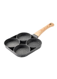 Nonstick Breakfast Frying Pan with 4 Compartments & Wooden Ergonomic Handle – Small Size, 17 cm Pan Length – Ideal for Eggs, Pancakes, Burgers, and More