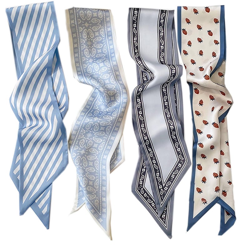 NIDMIDO 4 Pcs Purse Scarf for Bags Skinny Twill Hair Scarves Narrow Neck Scarf Band Women Fashion Accessories Bag Charms (Blue) - Image 1