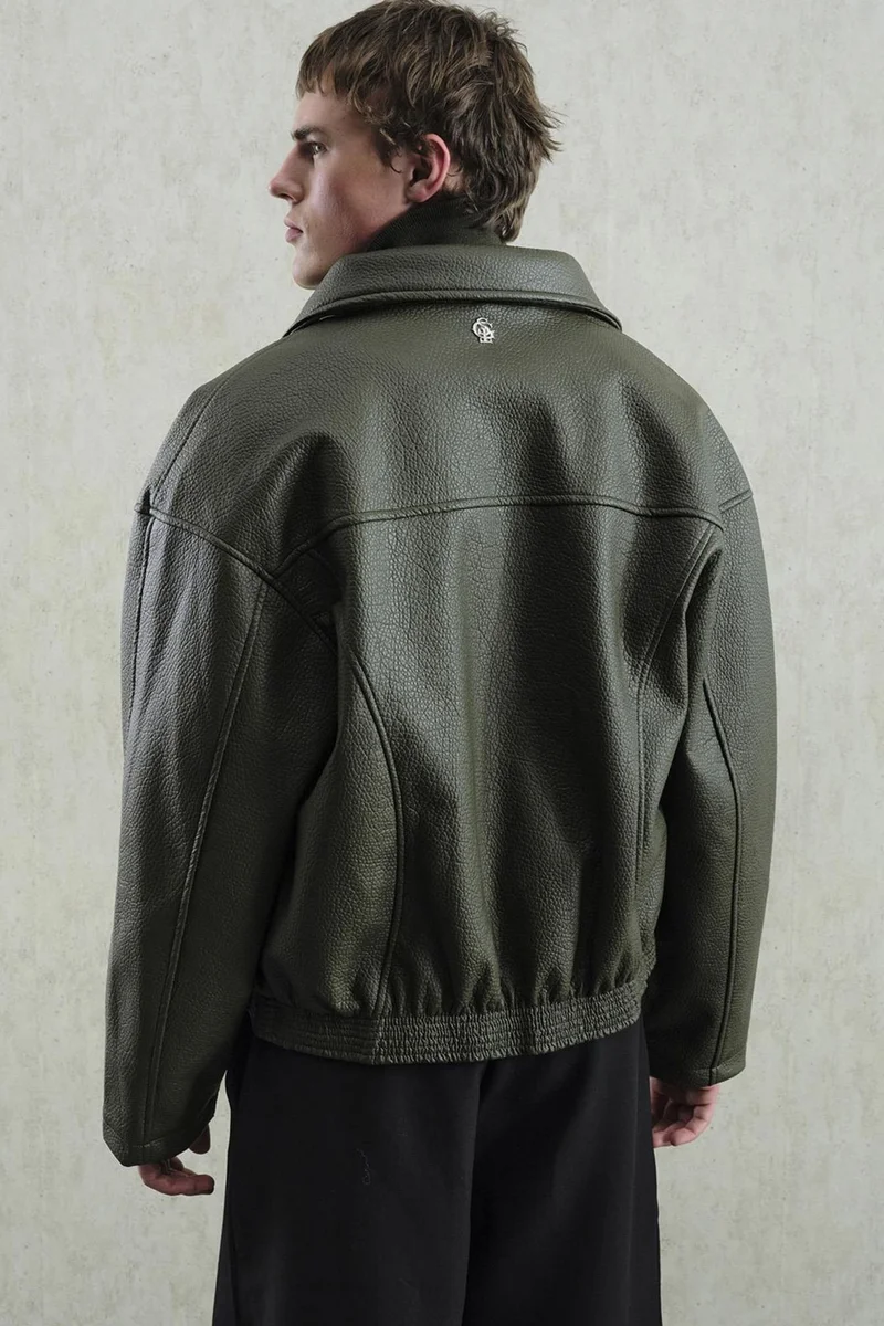 Giesto Khaki Green GIESTO Oversized Faux Leather Vest with Zipper Closure for Men | Best Price UAE