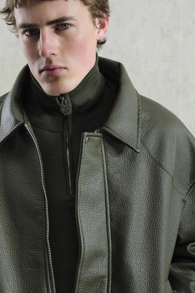 Giesto Khaki Green GIESTO Oversized Faux Leather Vest with Zipper Closure for Men | Best Price UAE