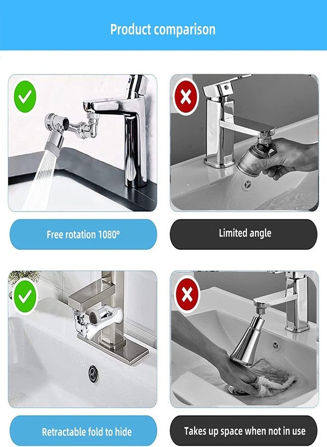Deoxys 1080� Swivel Faucet Extender Aerator, Deoxys Big Angle Rotating Tap Extender, Universal Splash Filter Faucet with 2 Water Outlet Modes for Kitchen Bathroom 20mm/22mm/24mm Sink Sprayer Replacement - Image 5