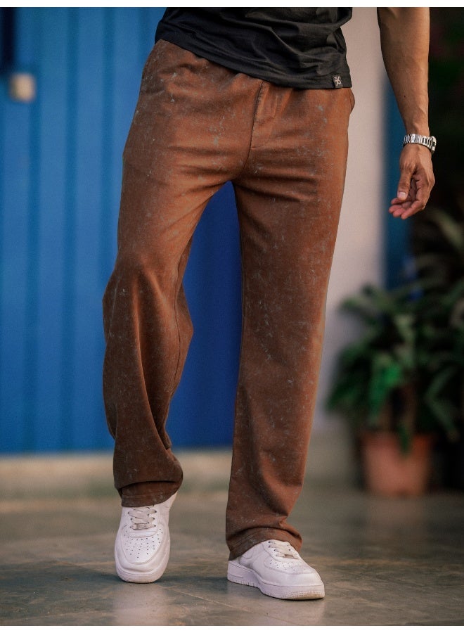 Maniac Maniac Mens Optic Acid Wash Brown Cotton Baggy Fit Pant  - Image 3