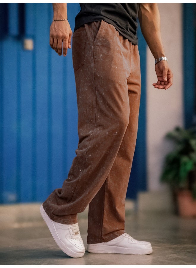 Maniac Maniac Mens Optic Acid Wash Brown Cotton Baggy Fit Pant  - Image 5