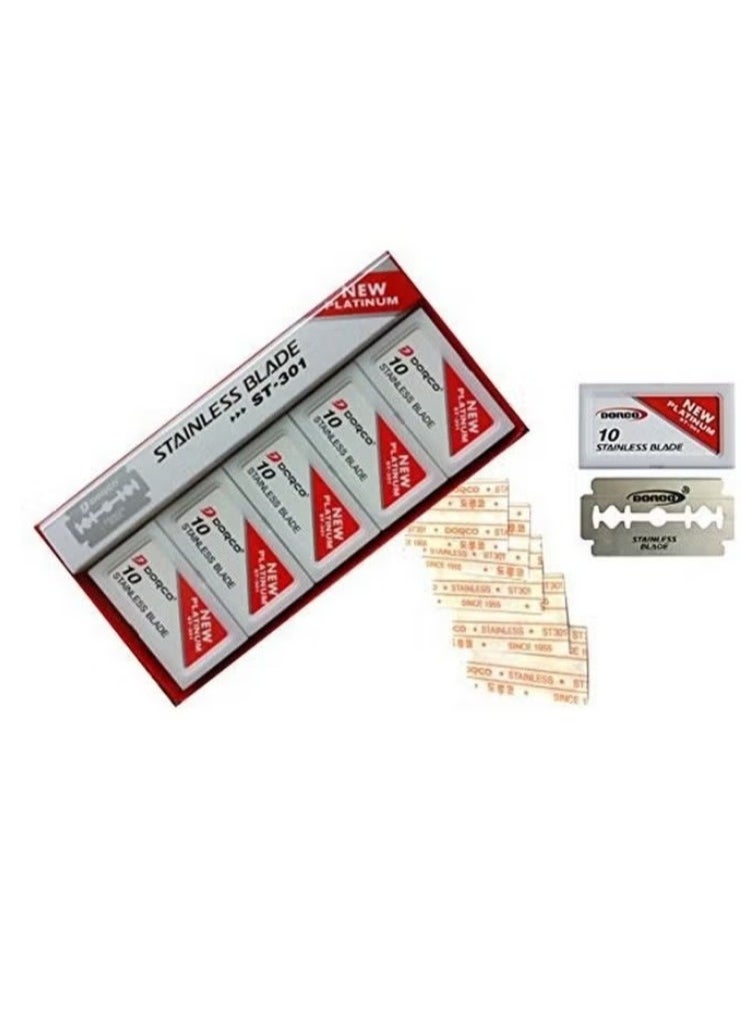 DORCO Double Edge Razor Platinum Stainless Blades Red St 301 Stainless (1 Box = 100 Blades) 