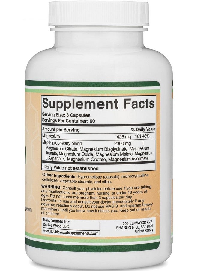 Double Wood Supplements Magnesium Complex Supplement 180 Capsules (436mg Elemental Magnesium Provided by 2,300mg of Eight Different Forms of Magnesium) MAG-8 Provides 100% Daily Recommended Value of Magnesium by Double Wood - Image 2