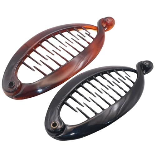 Parcelona French Effortless Mini Tortoise Shell and Black Pack of 2 Celluloid Clips for Thick Hair Ponytail Holder Banana Hair Clips for Women - Image 1