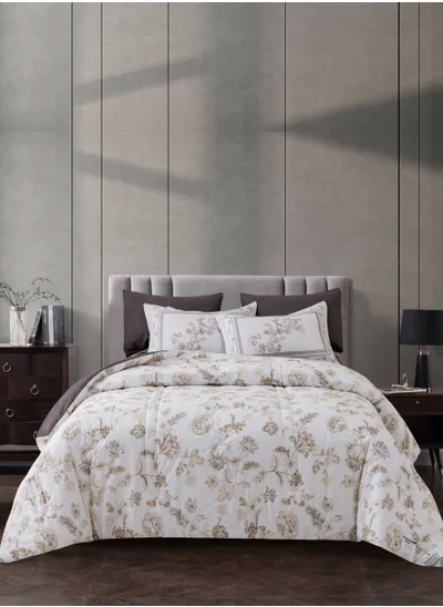 Donetella Cotton Comforter Set 6-Pcs Double Size Bed Fits(200 x 200 Cm) Reversible Printed Bedding Comforter Set With Super Soft Down Alternative Filling,Lavender Grey