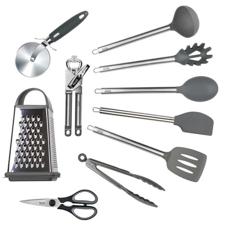 Tovolo Complete 10Piece Stainless Steel Utensil Set by Tovolo  Includes Spatula Tongs Can Opener Ladle  More for Cooking Mastery  Meal Prep Charcoal 