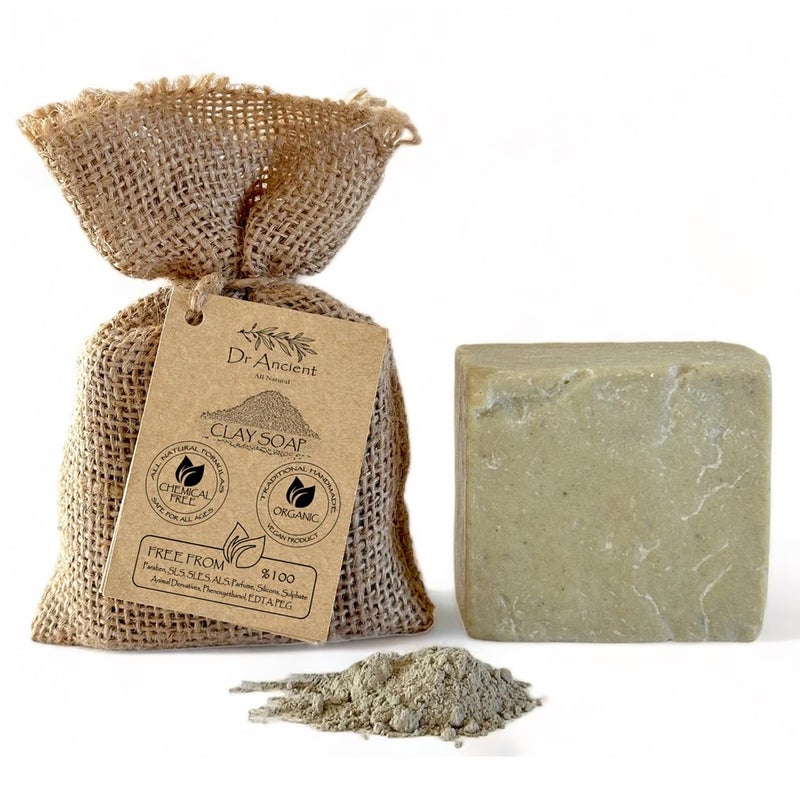 Dr.Ancient Organic Soap Bars Handcrafted the Traditional Way, Natural Chemical-Free, Vegan, Clay Soap Bar for Face Wash, Body Wash, Hand Cleansing and Skin Care, Gentle Exfoliating Cleanser - Image 1