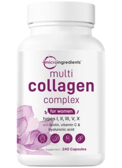 Micro Ingredients Micro Ingredients Multi Collagen Complex – 240 Capsules | Type I, II, III, V, X with Hyaluronic Acid, Biotin & Vitamin C | Hydrolyzed Collagen Peptides for Skin, Hair, Joints  - Image 1