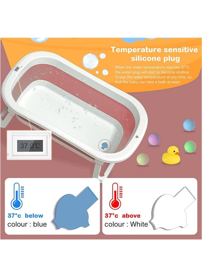 Baby Bathtub Portable With Baby Cushion Shampoo Hat, Collapsible Toddler Bath Tub for 0-2 Years Kids Foldable Infant Shower Basin
