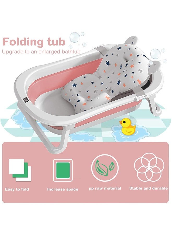Baby Bathtub Portable With Baby Cushion Shampoo Hat, Collapsible Toddler Bath Tub for 0-2 Years Kids Foldable Infant Shower Basin