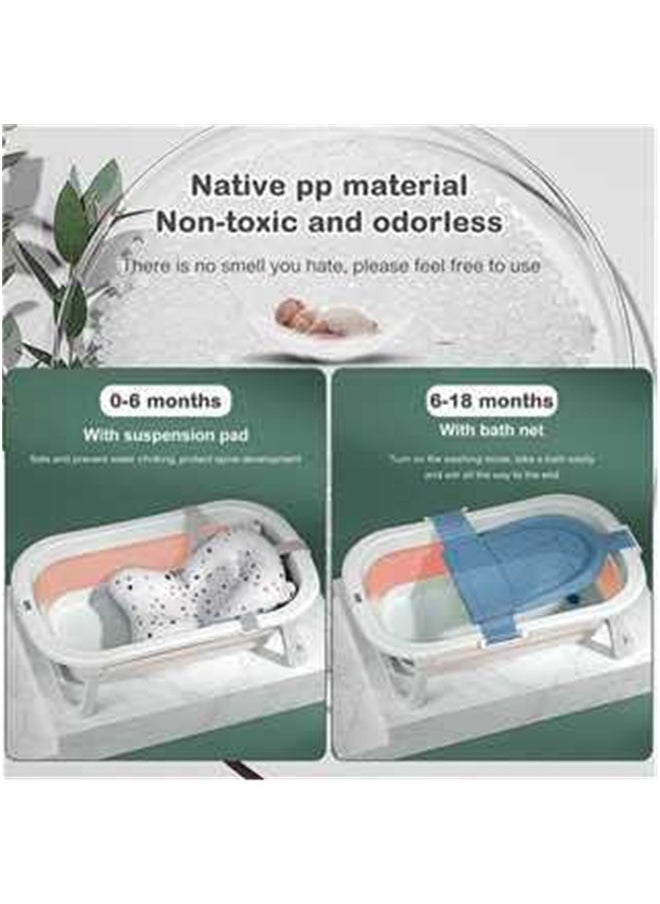 Baby Bathtub Portable With Baby Cushion Shampoo Hat, Collapsible Toddler Bath Tub for 0-2 Years Kids Foldable Infant Shower Basin