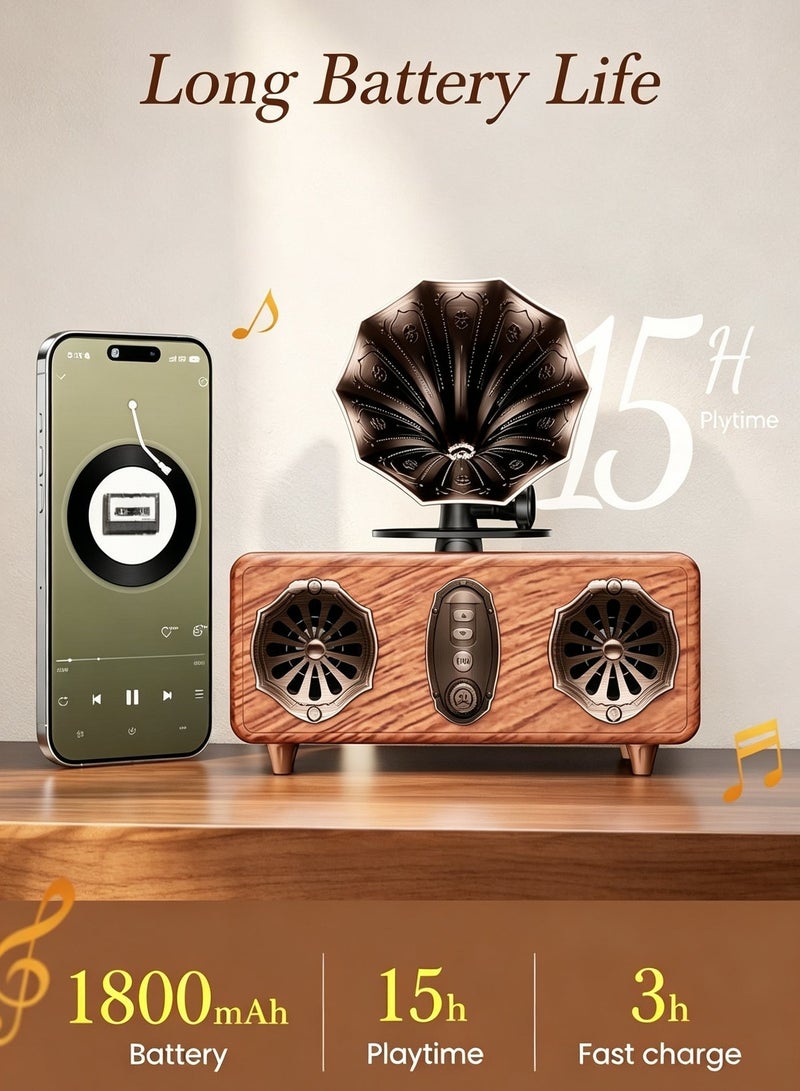 FVWA Retro Vintage Bluetooth Boomboxes Speaker, HIFI Stereo Sound, 5.4 Bluetooth FM Radio Bass Wireless Speaker with USB TF AUX for Home Bedroom Office Decor - Image 4