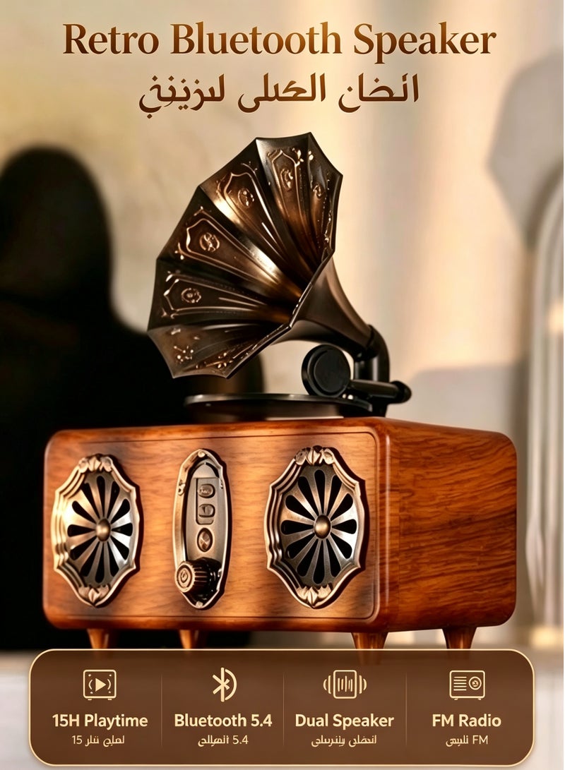 FVWA Retro Vintage Bluetooth Boomboxes Speaker, HIFI Stereo Sound, 5.4 Bluetooth FM Radio Bass Wireless Speaker with USB TF AUX for Home Bedroom Office Decor - Image 1